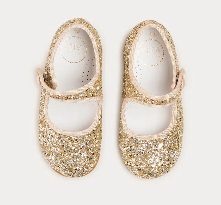 Pepa London Glittery Mary Jane Shoes in Gold