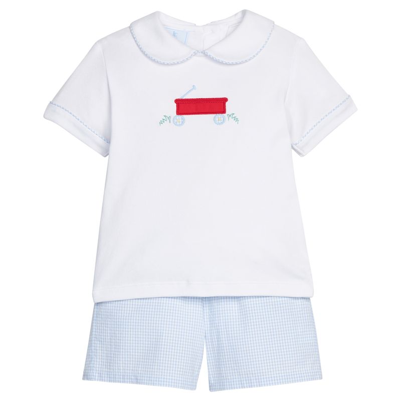 Little English Applique Peter Pan Short Set- Wagon