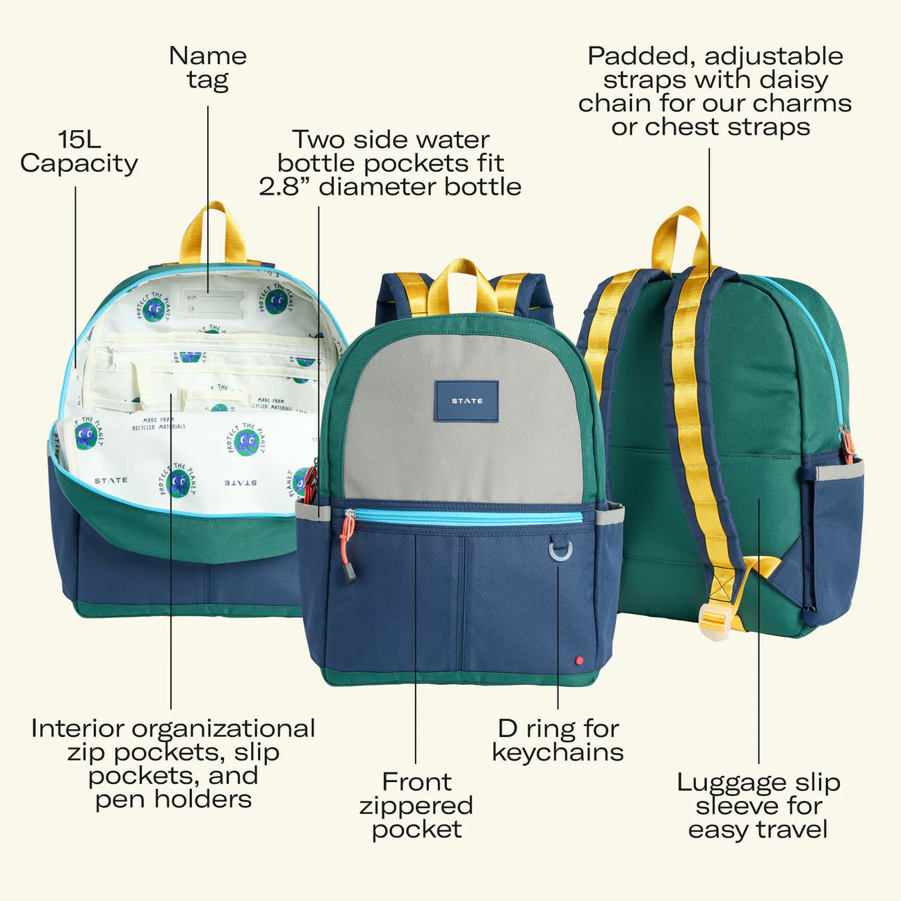Kane Backpack- Green and Navy