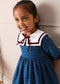 Moreton Check Mariner Collar Velvet Detail Dress in Blue