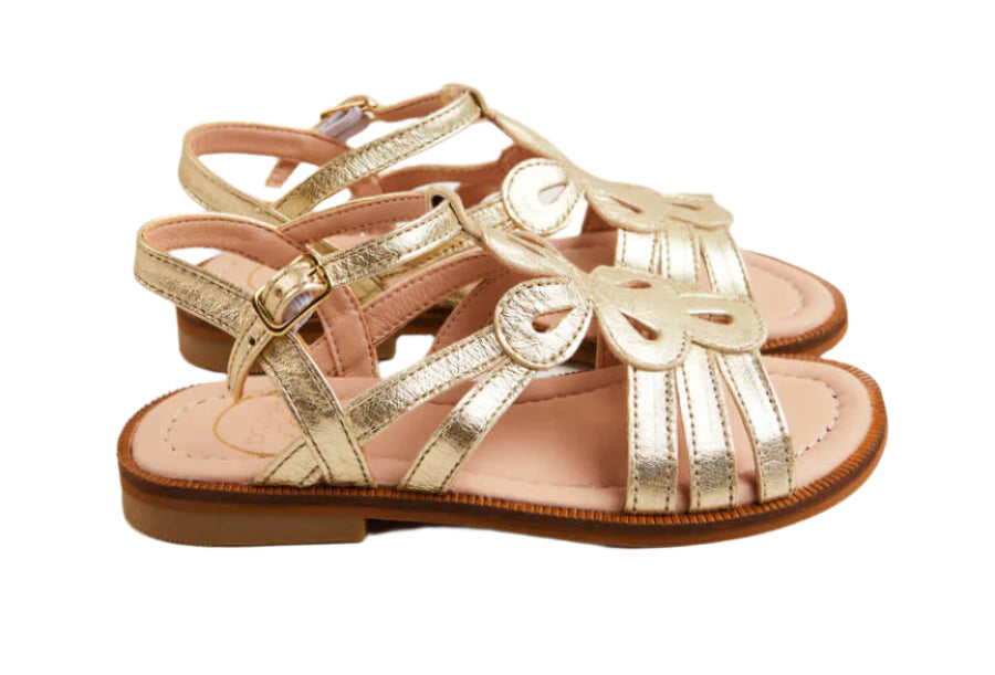Pepa London Gold Metallic Strappy Leather Sandals 