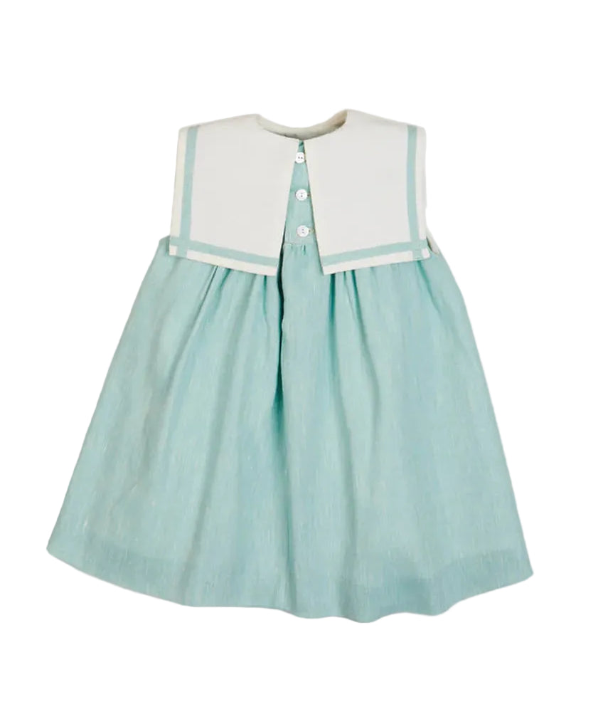 Linen Blend Trapeze Dress in Green