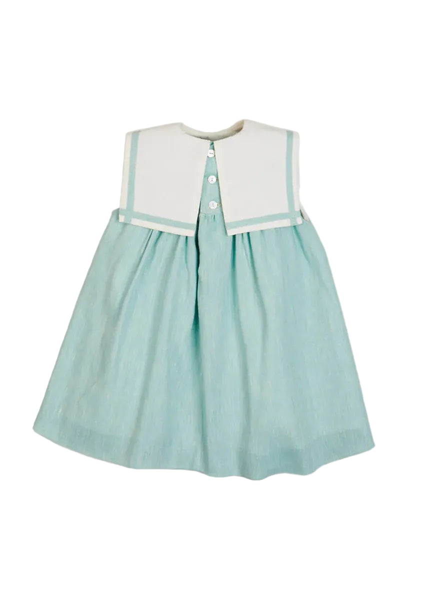 Linen Blend Trapeze Dress in Green 5Y