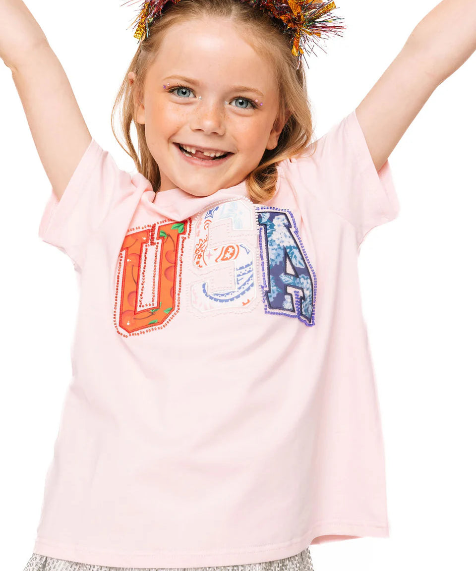 Kids Light Pink USA Bandana Tee