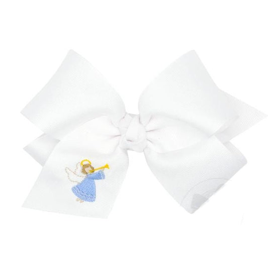 Wee Ones King Grosgrain Hair Bow With Angel Embroidery