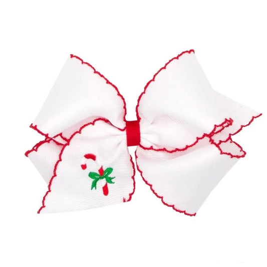 Wee Ones King Grosgrain Hair Bow With Moonstitch Edge- Candy Cane