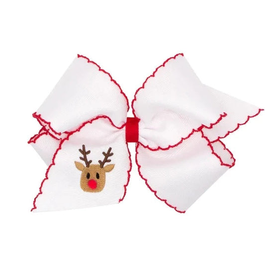 Wee Ones King Grosgrain Hair Bow With Moonstitch Edge- Reindeer