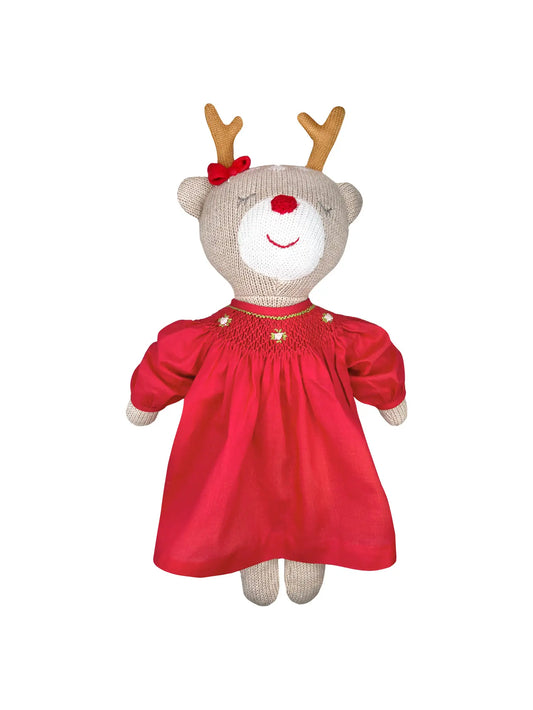 Zubels Knit Reindeer in Long Sleeve Red Dress