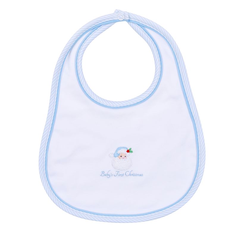 Magnolia Santa Santa Baby Embroidered Baby's First Christmas Bib- Light Blue