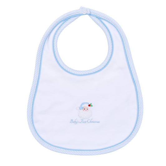Magnolia Santa Santa Baby Embroidered Baby's First Christmas Bib- Light Blue