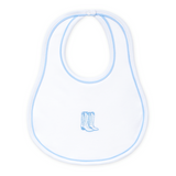 Magnolia Baby Darling Cowboy Boots Bib- Light Blue