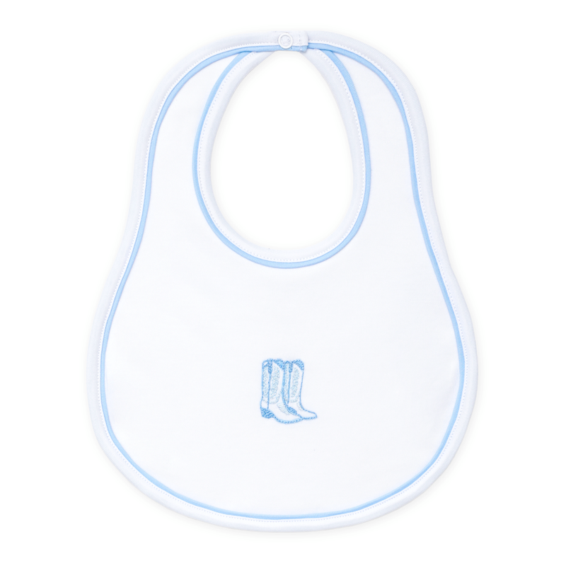 Magnolia Baby Darling Cowboy Boots Bib- Light Blue