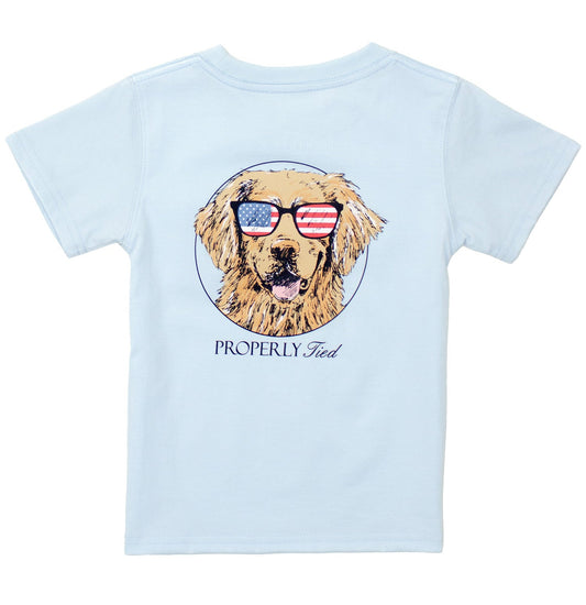Properly Tied Patriotic Dog Short Sleeve Tee- Periwinkle