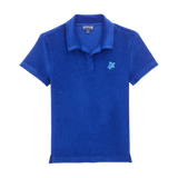 Embroidered Turtle Terry Polo- Blue