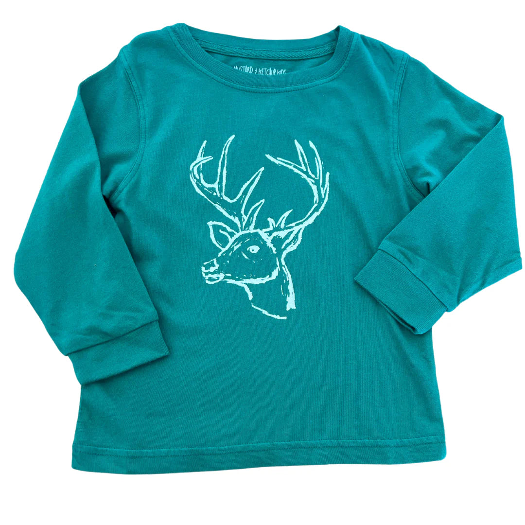 Mustard & Ketchup Kids Long Sleeve Green Deer T-Shirt