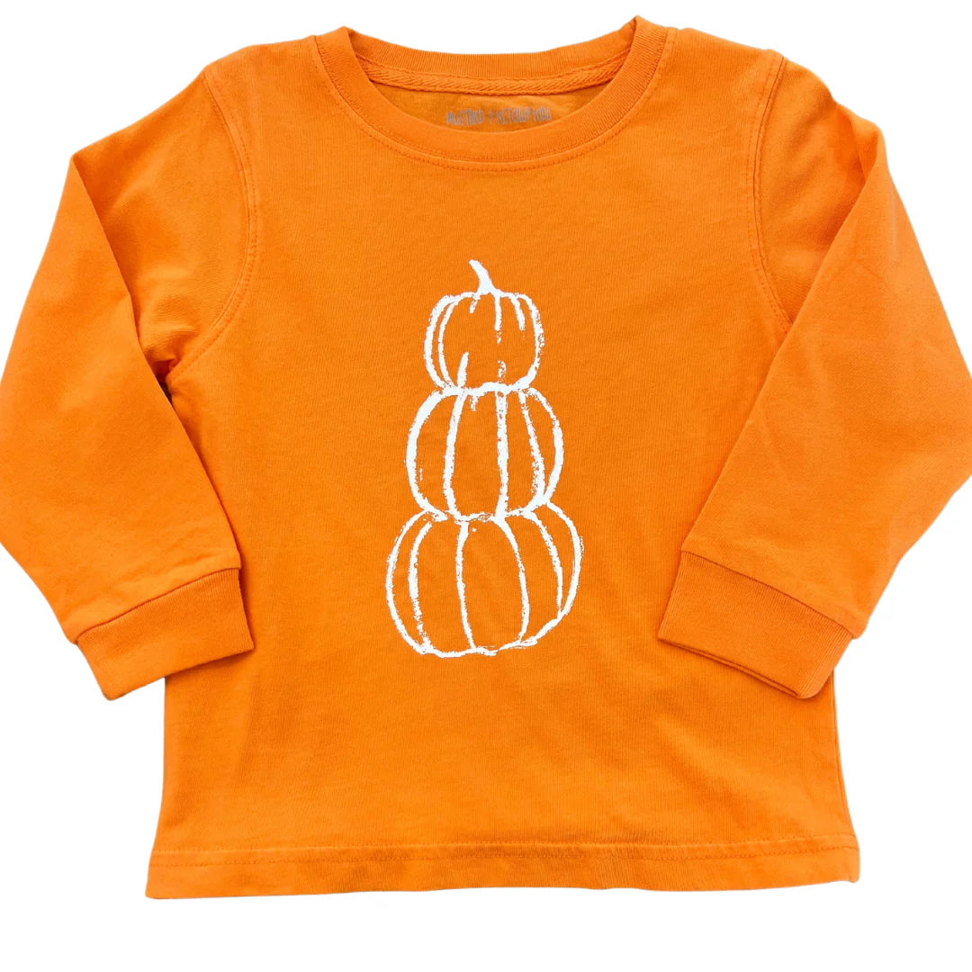 Mustard & Ketchup Kids Long Sleeve Orange Halloween Pumpkin Stack T-Shirt