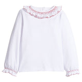 Little English Smocked Madeline Blouse- White and Red