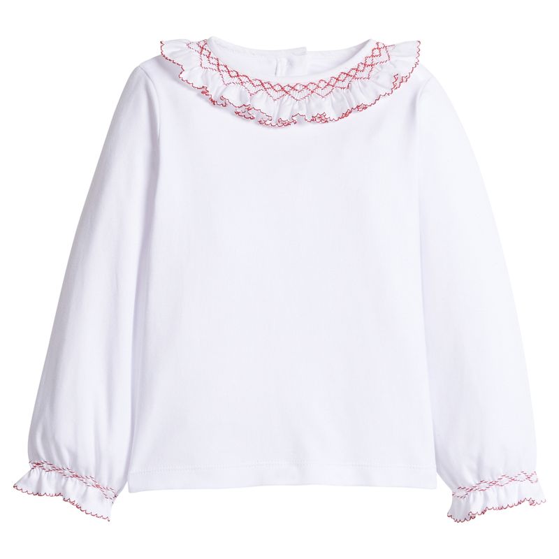 Little English Smocked Madeline Blouse- White and Red
