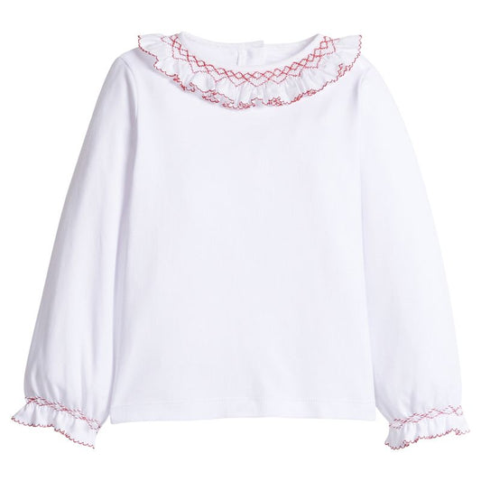 Little English Smocked Madeline Blouse- White and Red