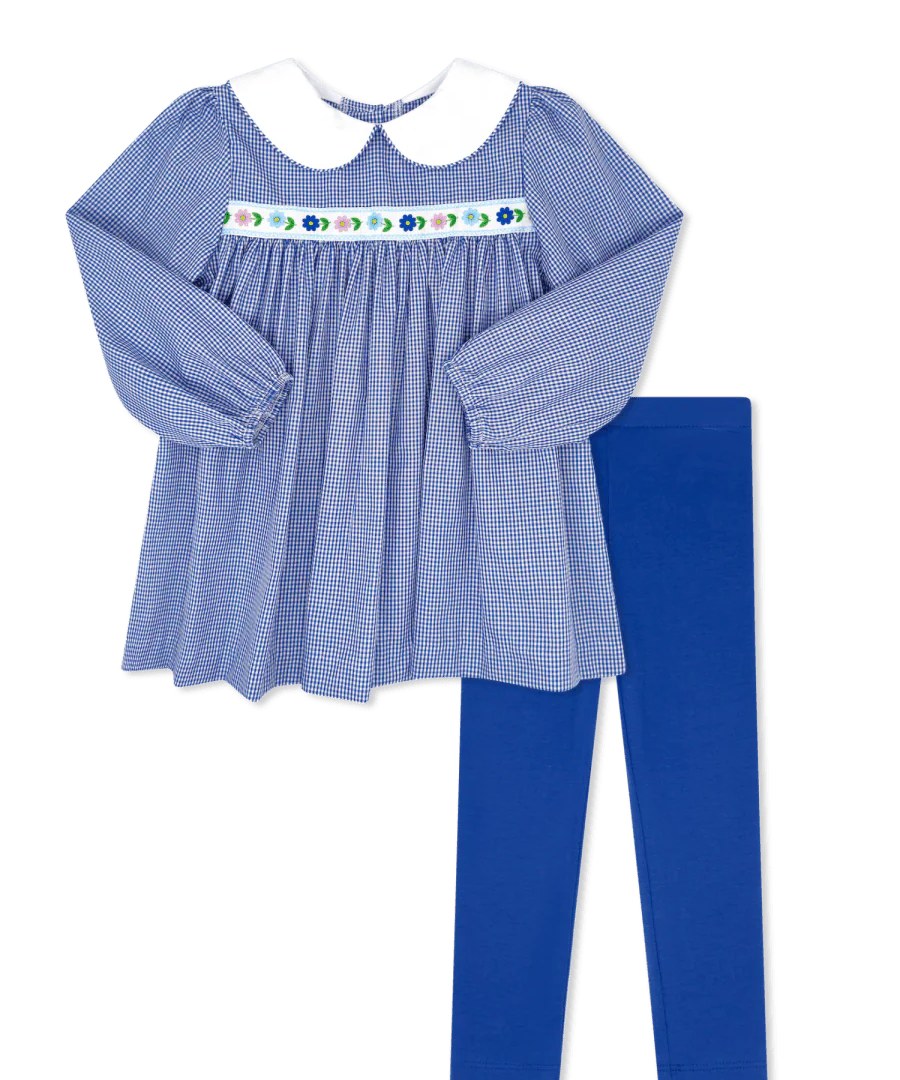 Lullaby Set Flowers Layla Legging Set- River Royal Minigingham
