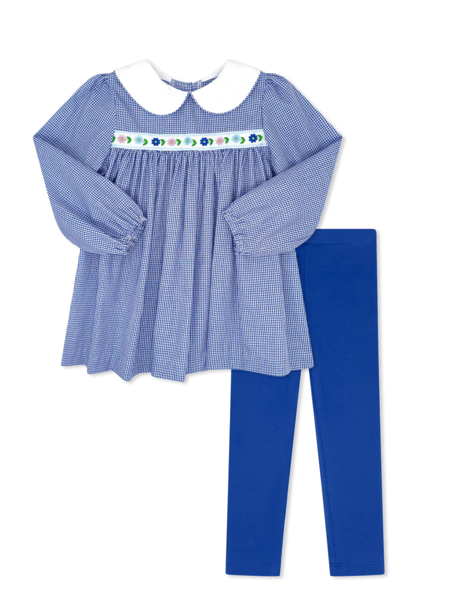 Lullaby Set Flowers Layla Legging Set- River Royal Minigingham