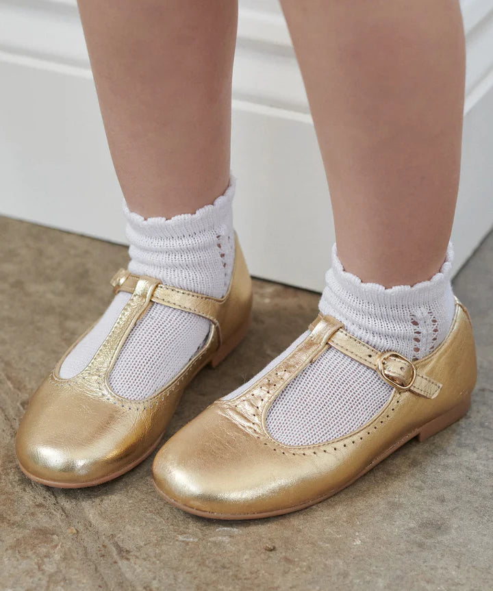 La Coqueta Gold Leather Girl T-Bar Shoes