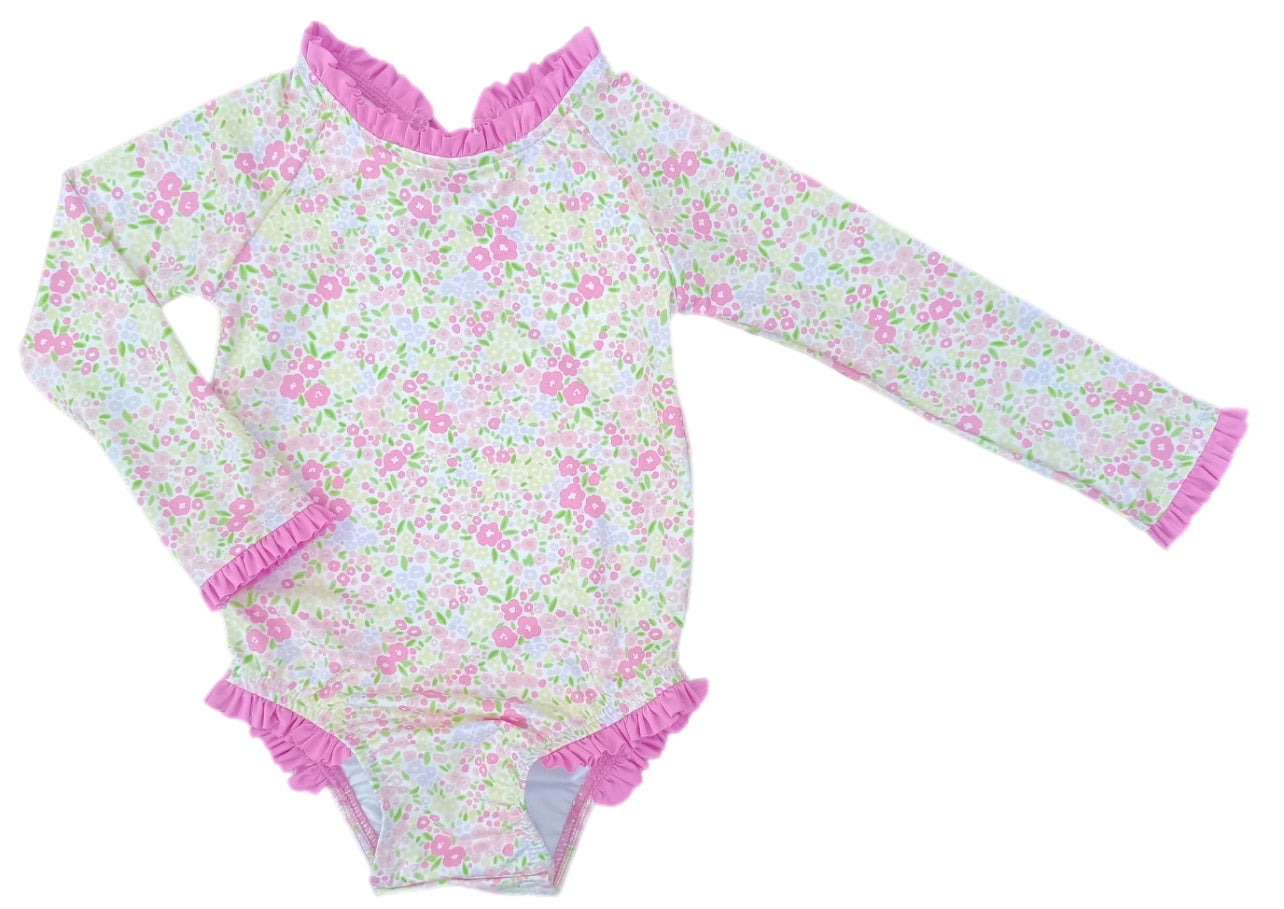 James and Lottie Fuchsia Floral Leighton One Piece Rash Guard