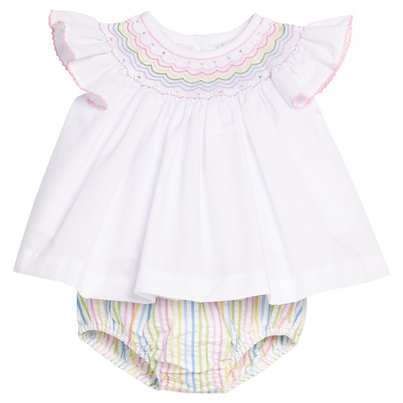 Little English Smocked Bishop Diaper Set- Rainbow