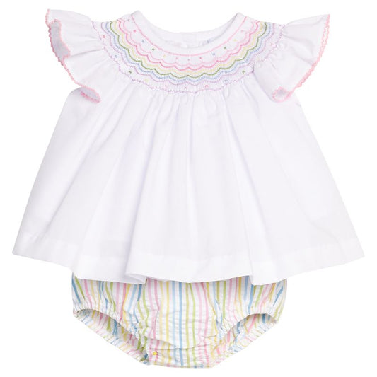 Little English Smocked Bishop Diaper Set- Rainbow
