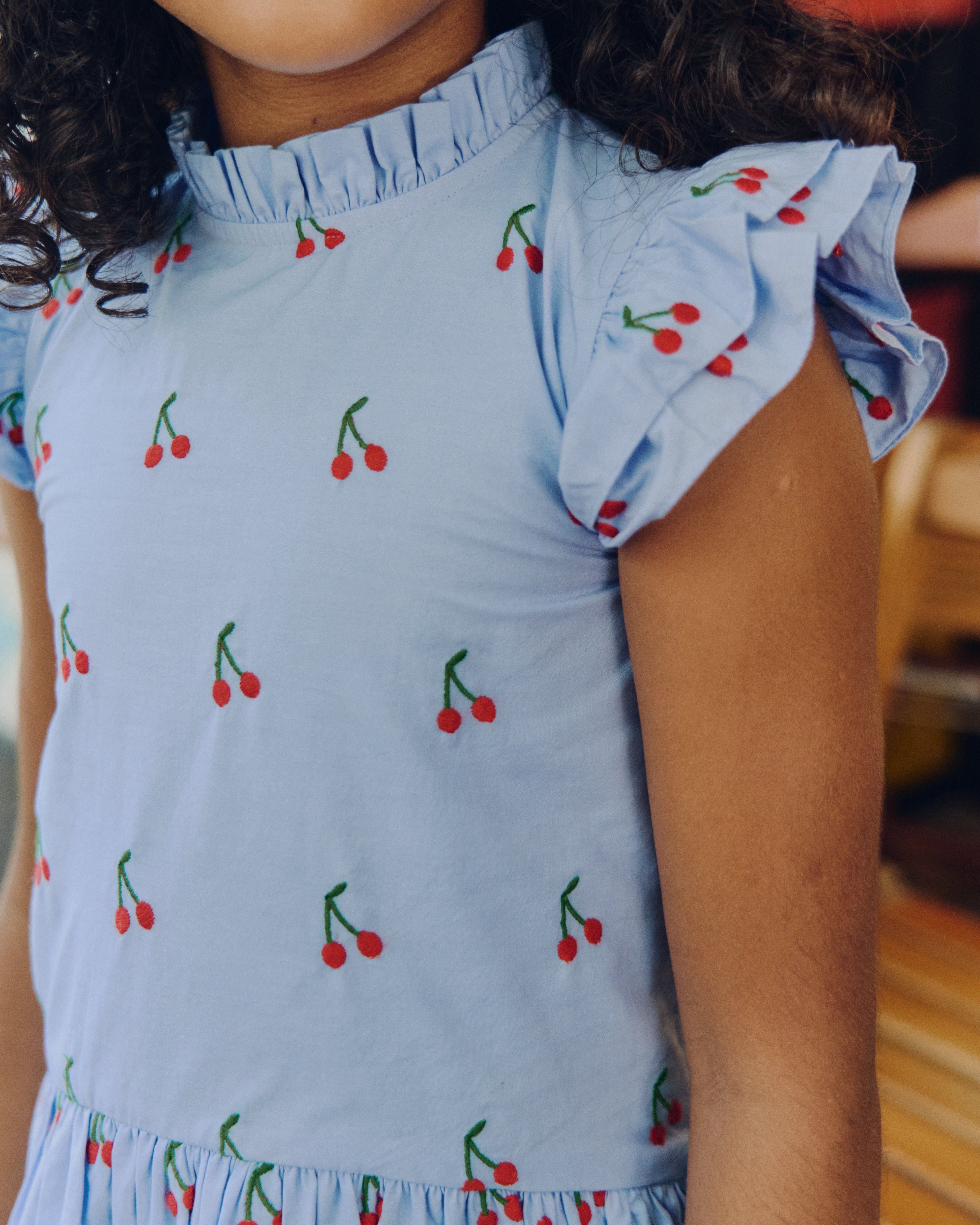 La Coqueta Light Blue Cherry Rita Girl Drop Waist Dress
