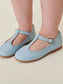 Light Blue Leather Girl T-Bar children's Shoes made by la coqueta