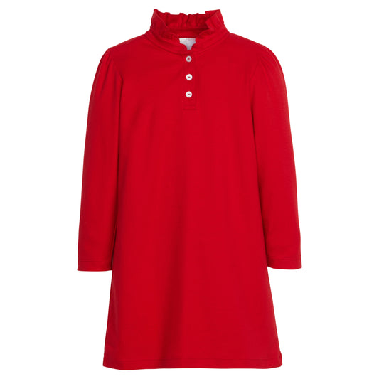 Little English Long Sleeve Hastings Polo Dress- Red