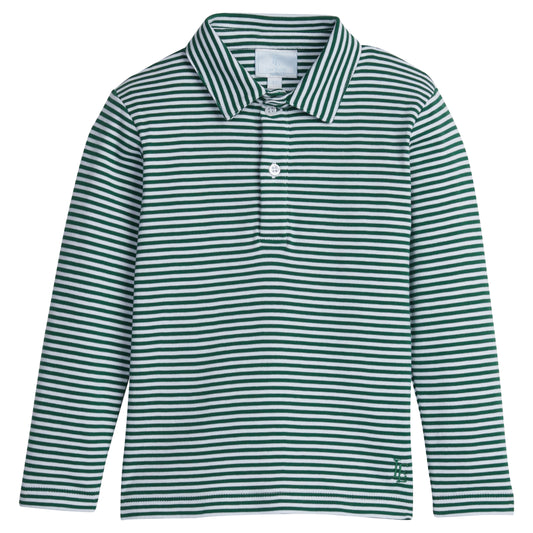 Little English Long Sleeve Polo - Hunter Green Stripe