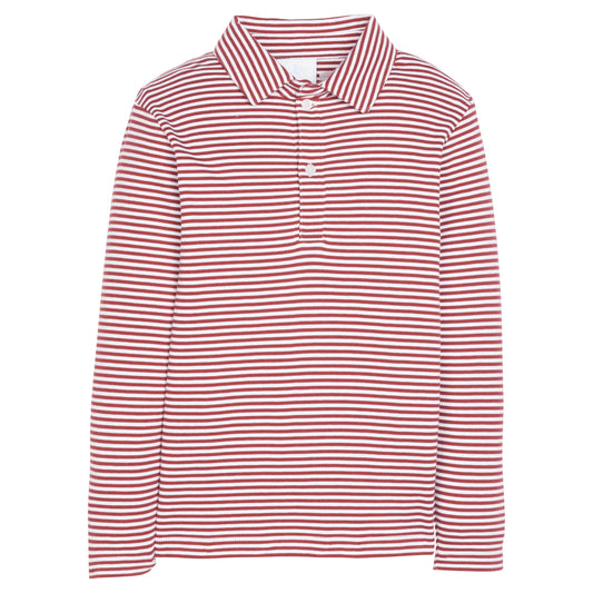 Little English Long Sleeve Striped Polo - Maroon