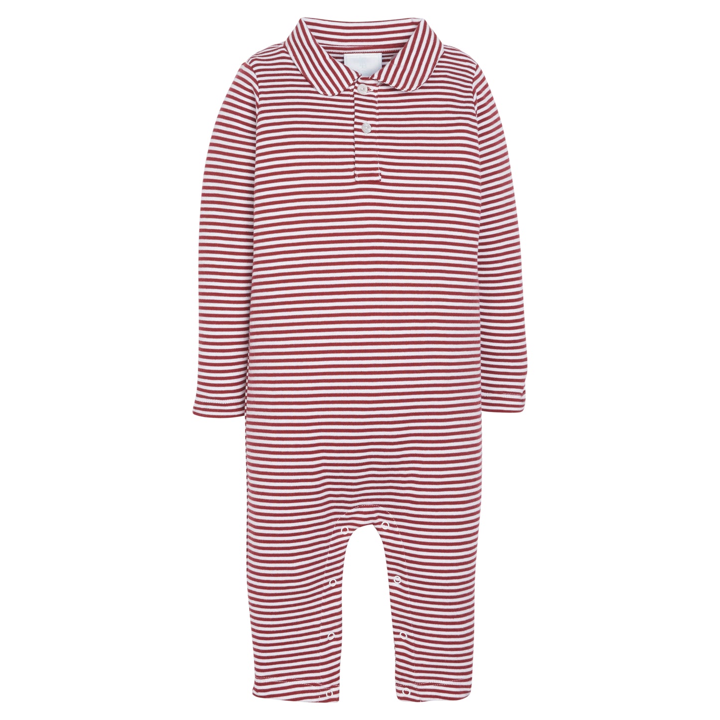 Little English Long Sleeve Stripe Polo Romper - Maroon