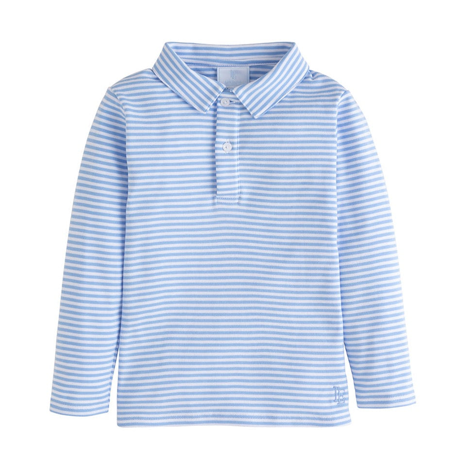 Little English Long Sleeve Striped Boys Polo in Light Blue at JoJo Mommy Dallas Children's Boutique