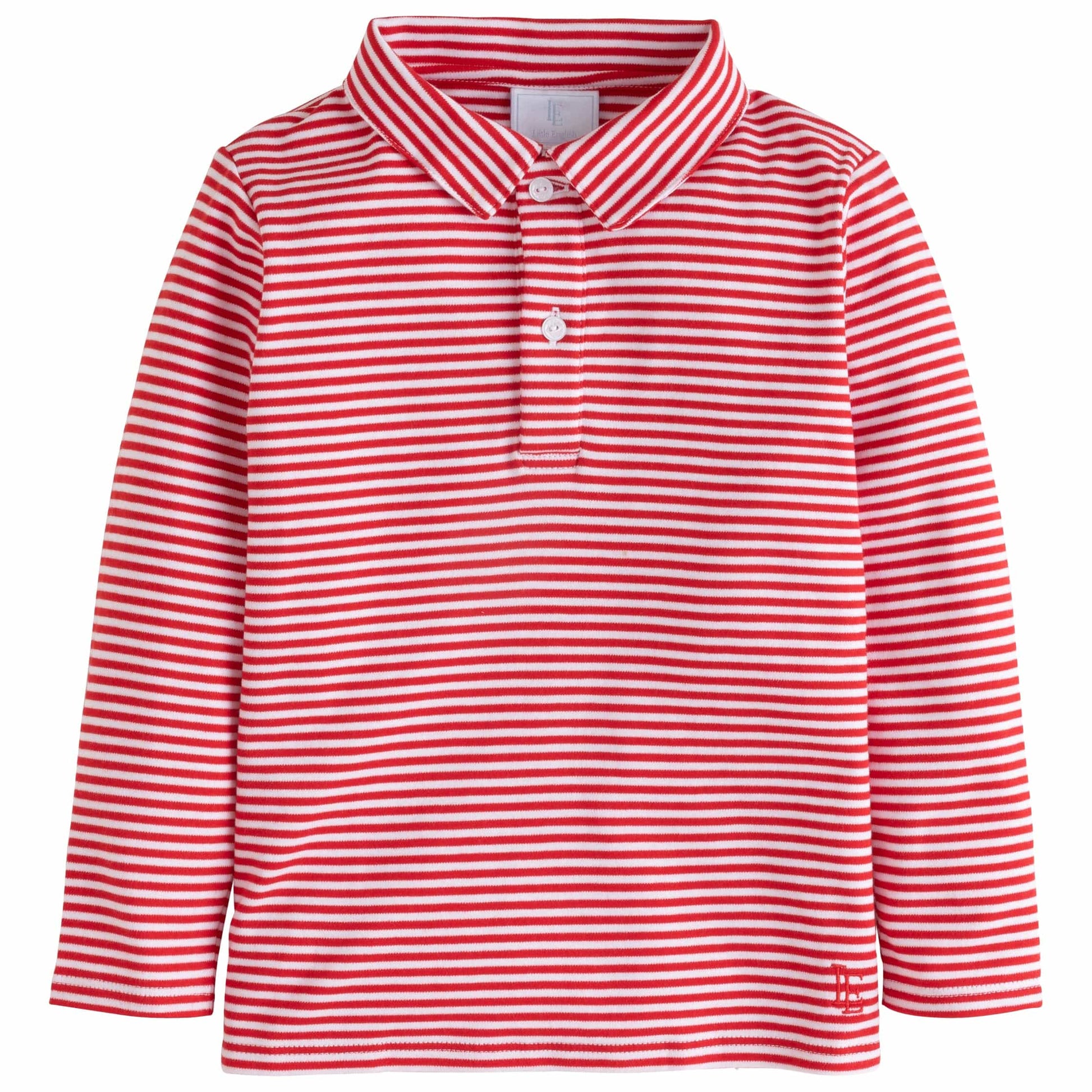 Little English Long Sleeve Striped Polo - Red