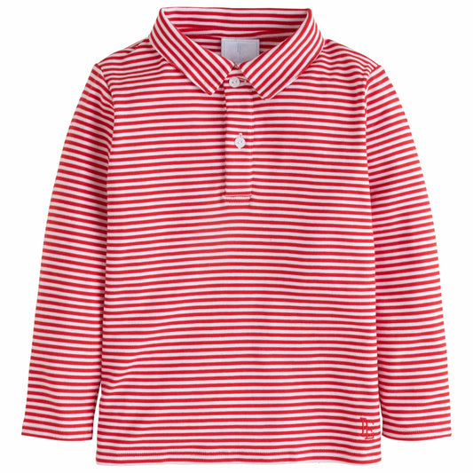 Little English Long Sleeve Striped Polo - Red