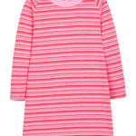 Bisby Long Sleeve T-Shirt Dress- Cambridge Crimson Stripe