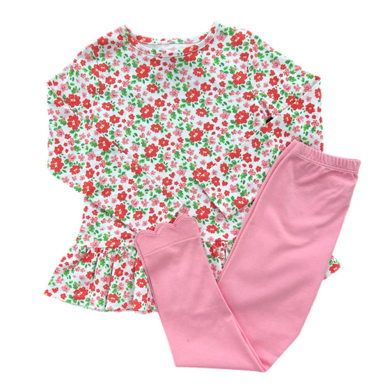 James and Lottie Pink and Red Floral Knit Legging Set