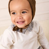 Cadogan Houndstooth Collar Long Sleeve Bodysuit in Brown