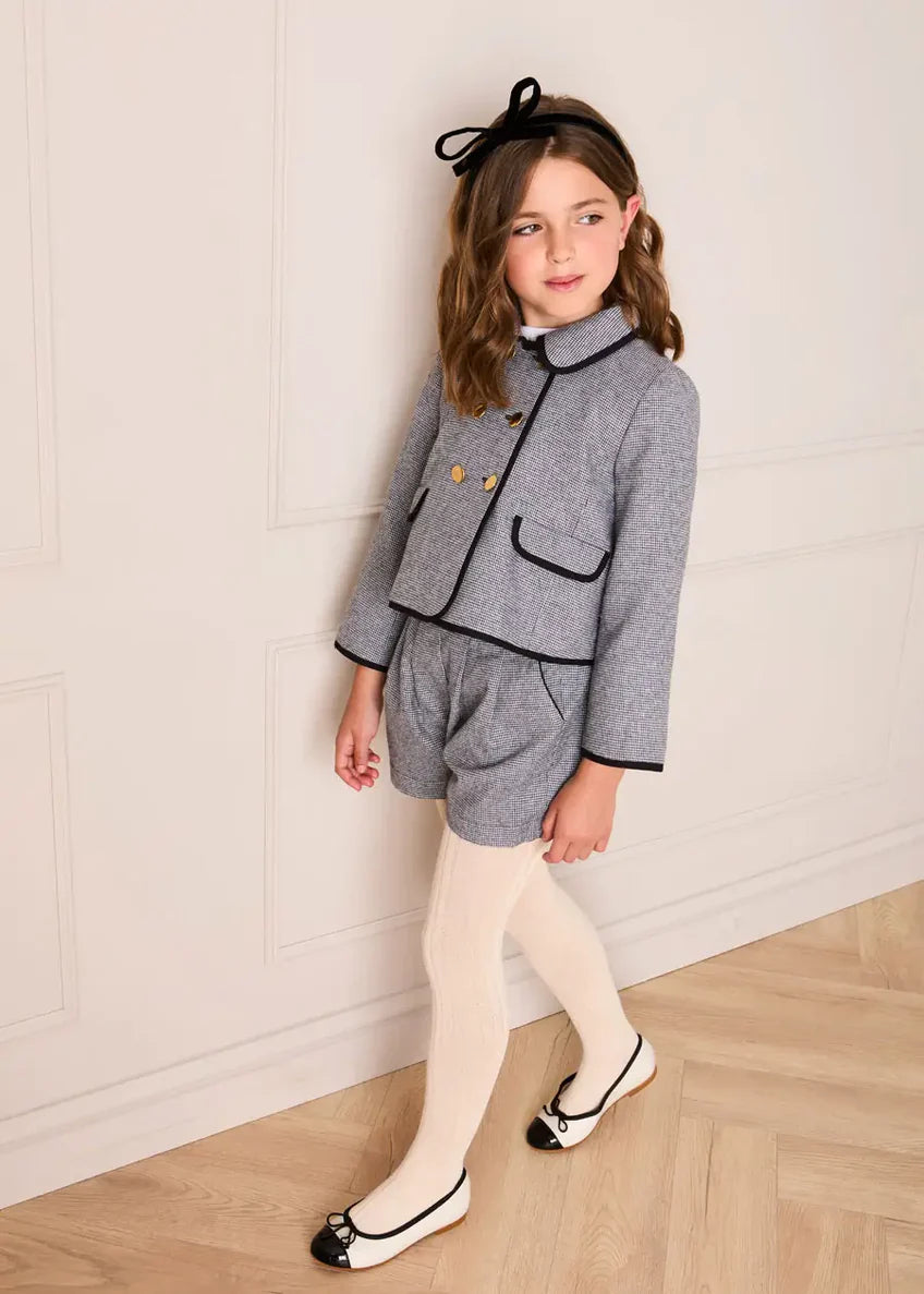 Alderney Check Double Breasted Gold Button Jacket in Black