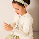 Wildflower Embroidered Openwork Detail Cotton Cardigan in Cream