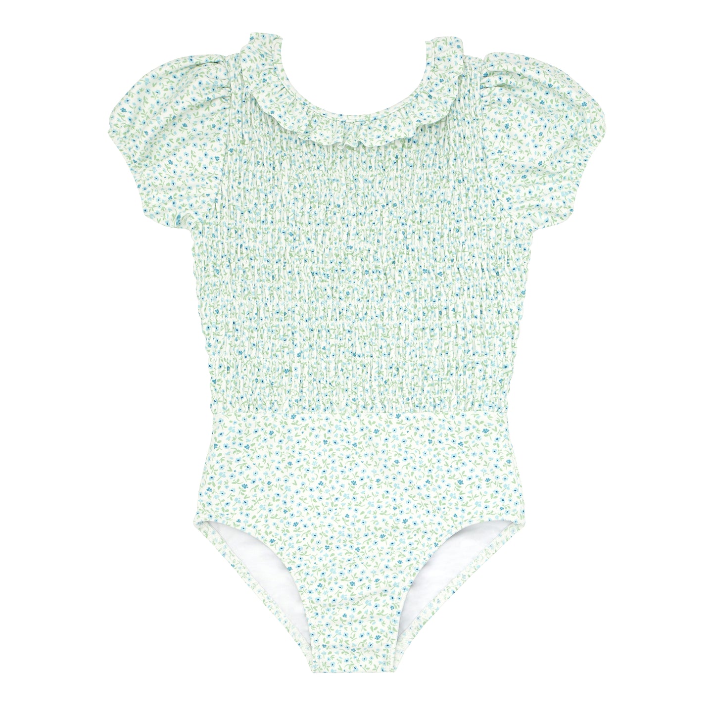 Minnow Hibiscus Ditsy Floral Puff Sleeve Smocked One Piece Swimsuit