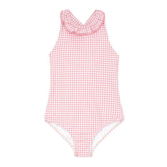 Minnow Guava Gingham Halter One Piece Swimsuit