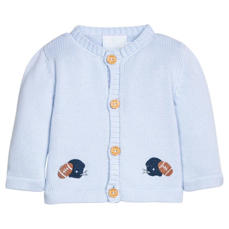Little English Football Helmet Crochet Cardigan