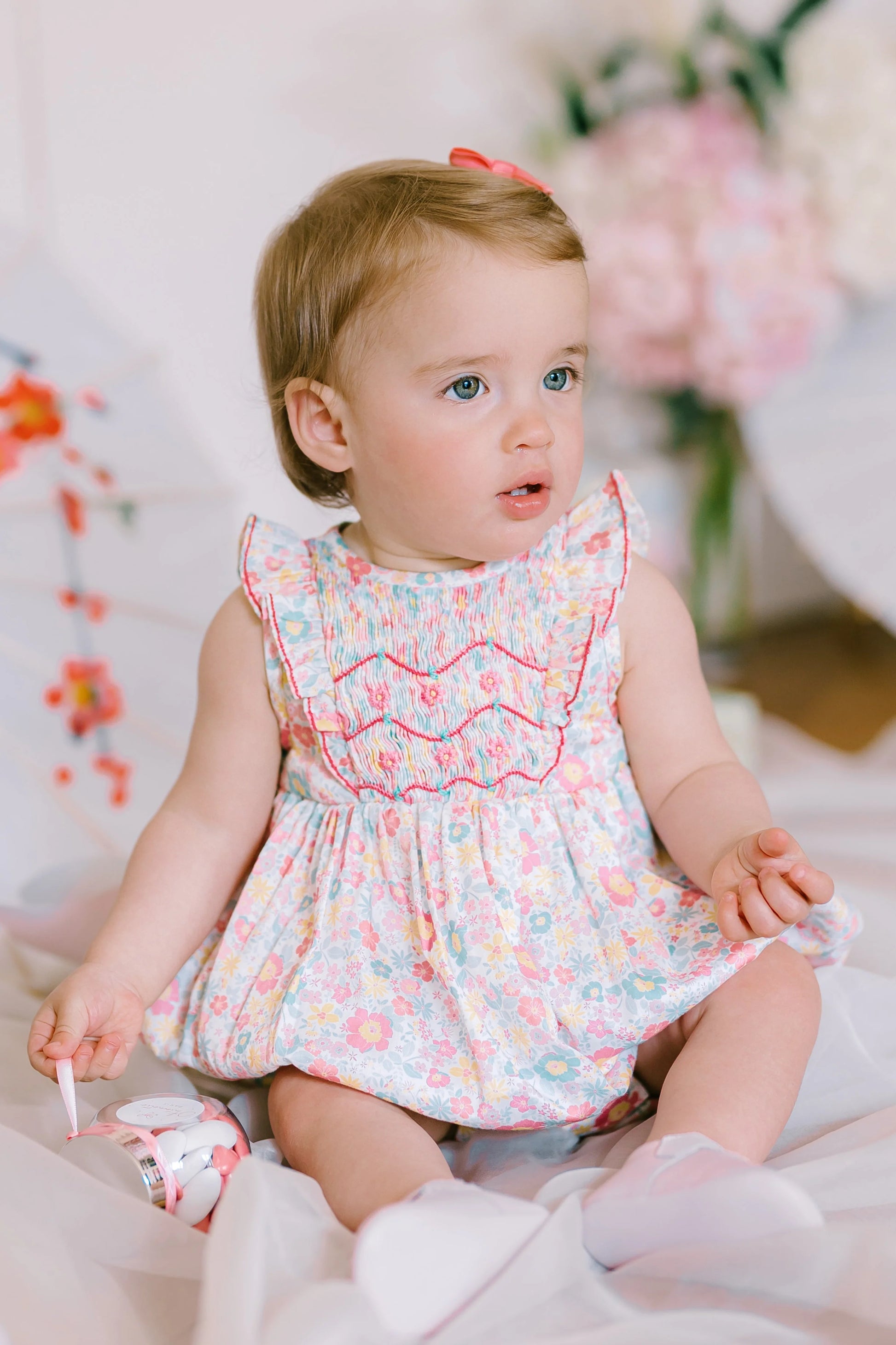 Antionette Paris Marguerite Floral Pink Smocked Bubble