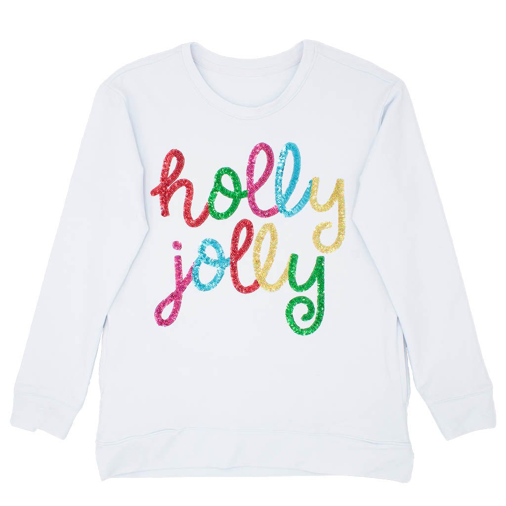 Azarhia Long Sleeve Holly Jolly Tee- White French Terry