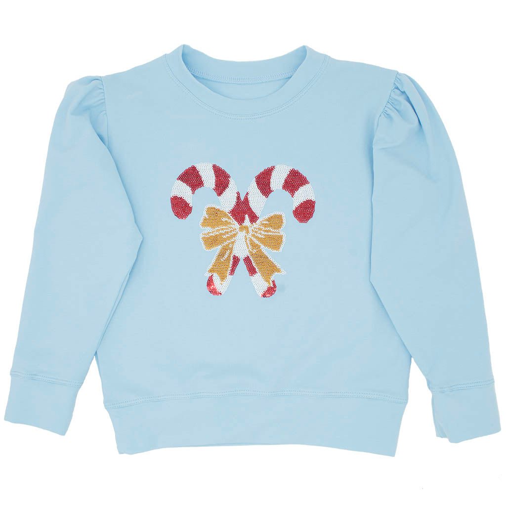 Azarhia Light Blue Sequin Candy Canes Sweatshirt