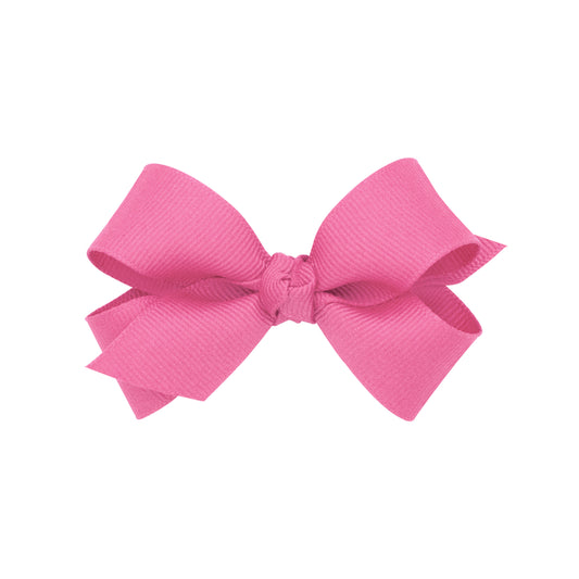 Mini Grosgrain Hair Bow with Center Knot - Hot Pink